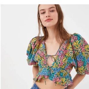 For love and lemons Ruth Multicolor Floral Puff Sleeve Blouse